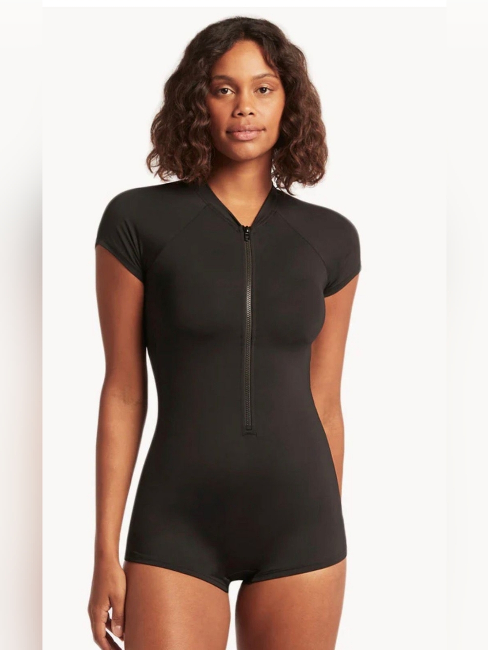 NWT Sea Level Swim Eco Essentials Short-Sleeve One Piece Black Swimsuit